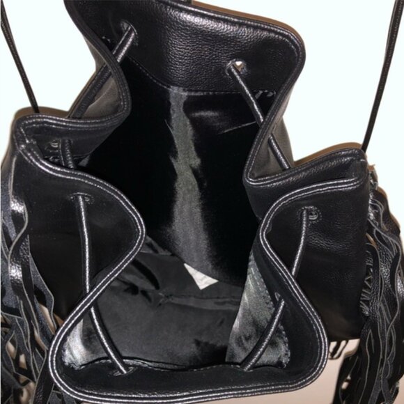 Victoria's Secret Vegan Leather Black Drawstring Fringe Tassel Backpack   NWOT - Picture 3 of 12